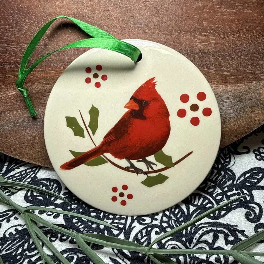 Temp-Tations by Tara Ceramic Round Christmas Ornament Cardinal Mug Lid 4
